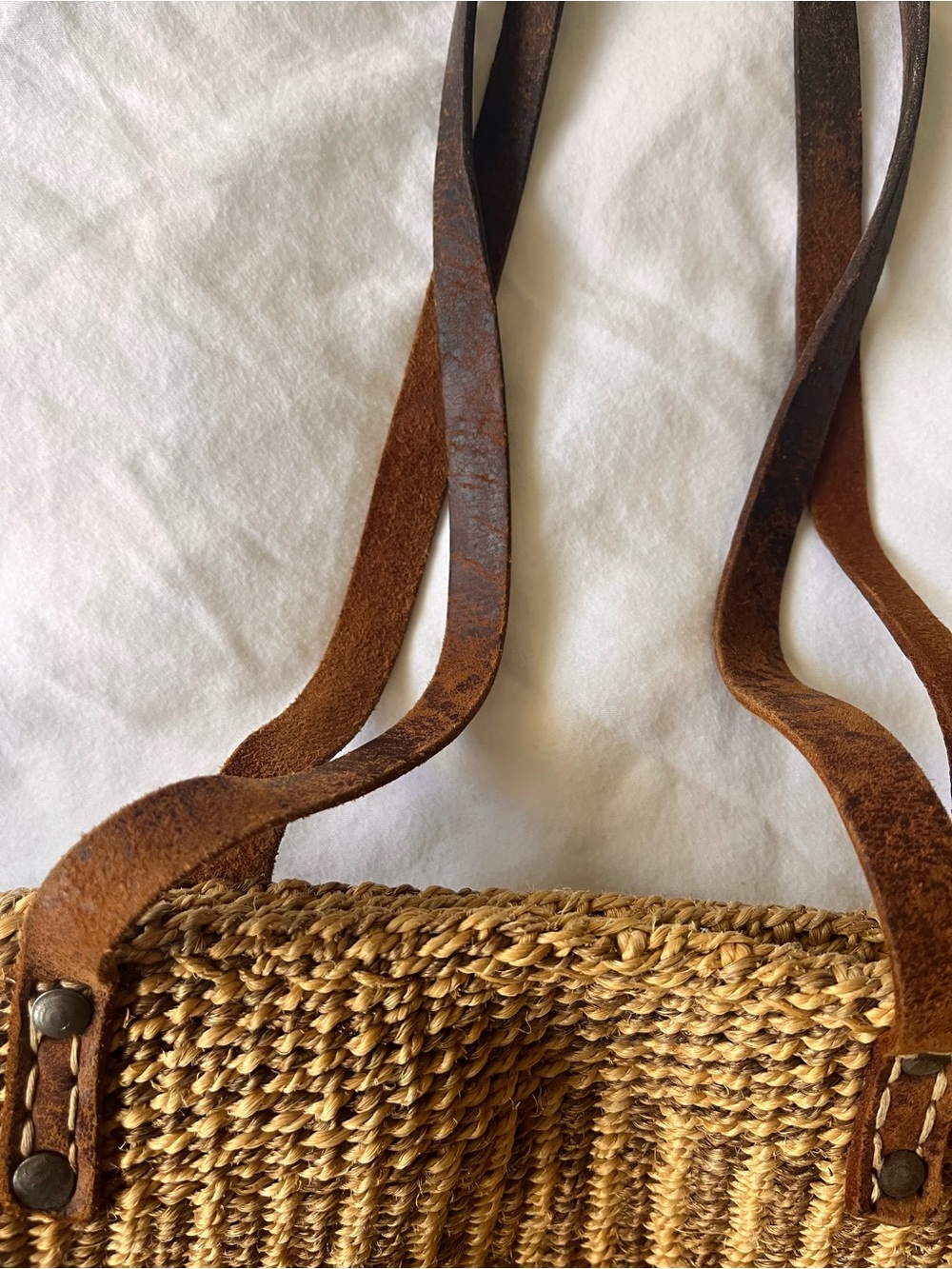 Vintage Jute Sisal Tote Neutral Tones - Picture 2 of 6